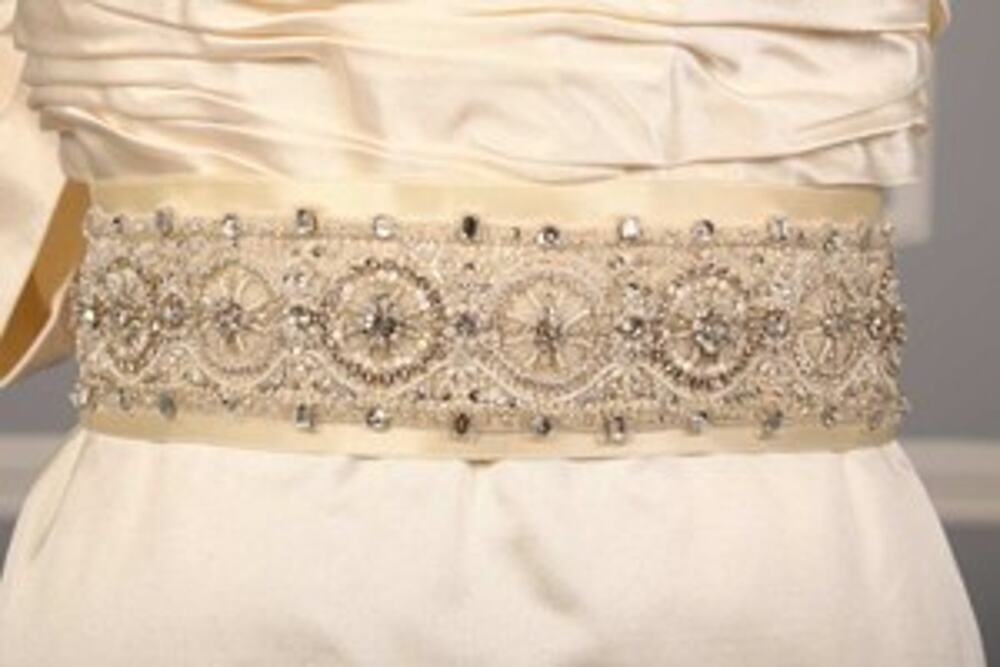 ANNE BARGE Bridal Sash Belt 571 B Ivory Embellished Beaded for Wedding Dress